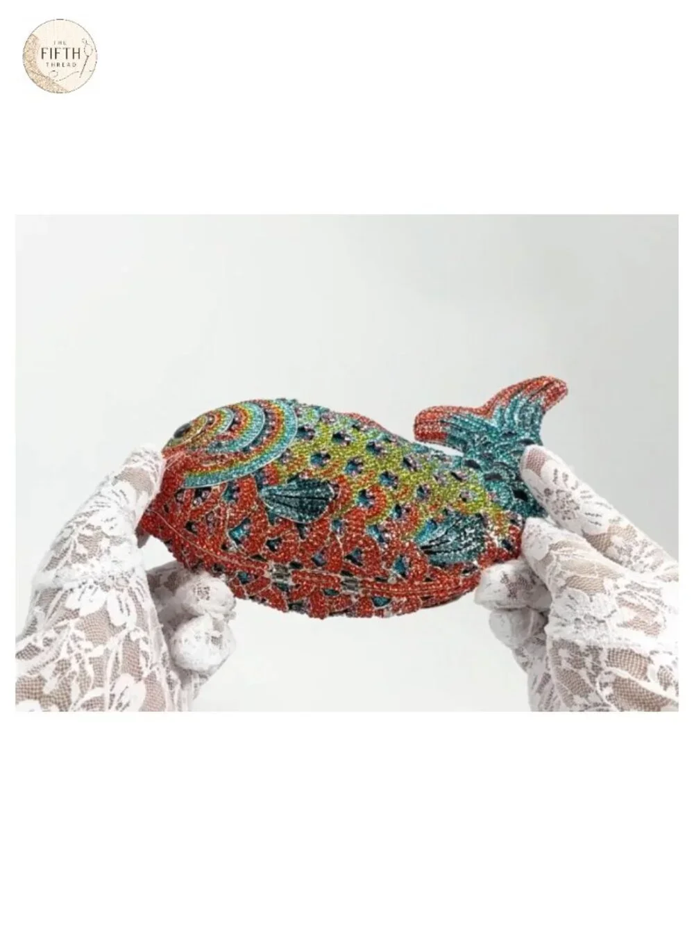 Rhinestone Fish Evening Clutch Magnet Closure Detachable Chain Handle Formal